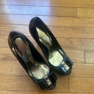 Coach Black Patent Leather Bow Pumps